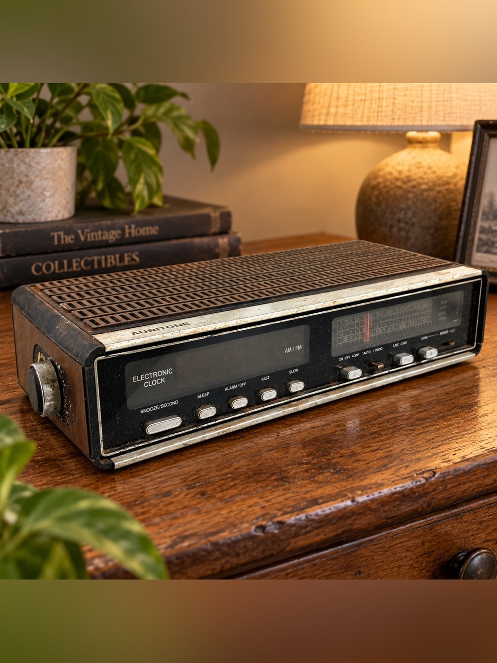 Vintage Auritone AM/FM Digital Alarm Clock Radio Woodgrain 1970s Working Retro